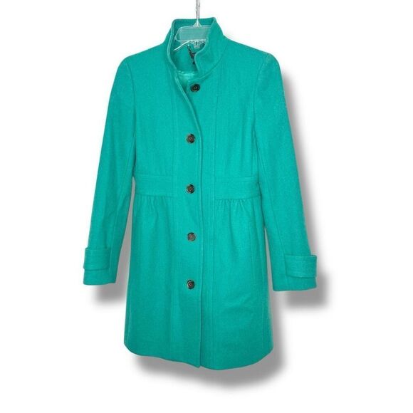 J. Crew Wool Blend Lady Day Coat Women's Size 6 Teal Green Button Long Pea Coat - Picture 1 of 7
